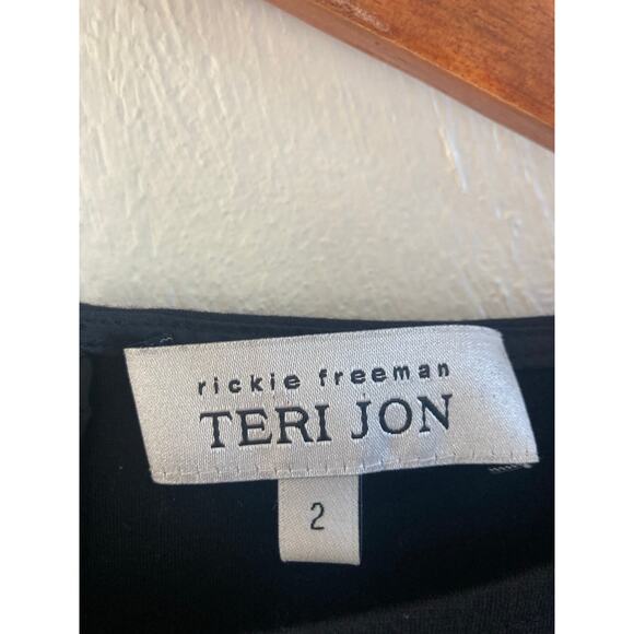 Rickie Freeman Teri Jon Bell Flare Sleeve Bodycon Laser Black Cocktail Dress 2 - Picture 2 of 7